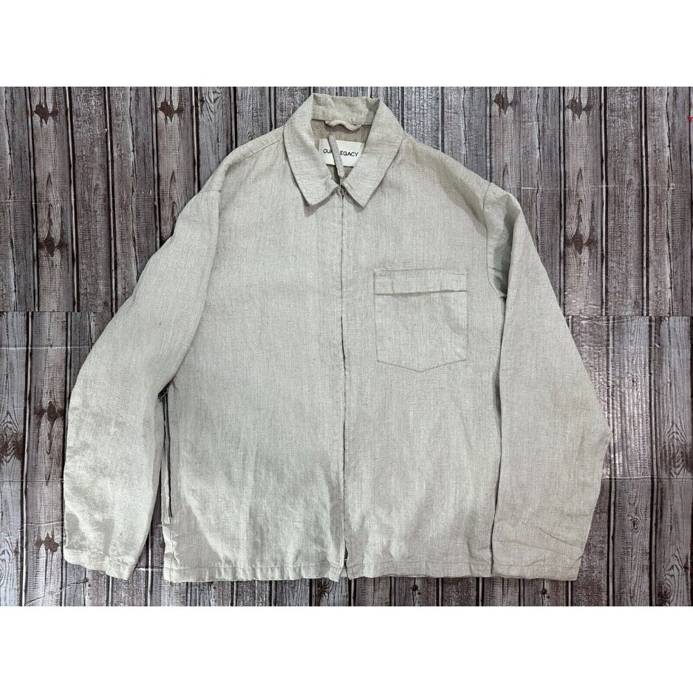 Our Legacy Linen blend full Zip jacket Size 50 color coated grey made in Italy